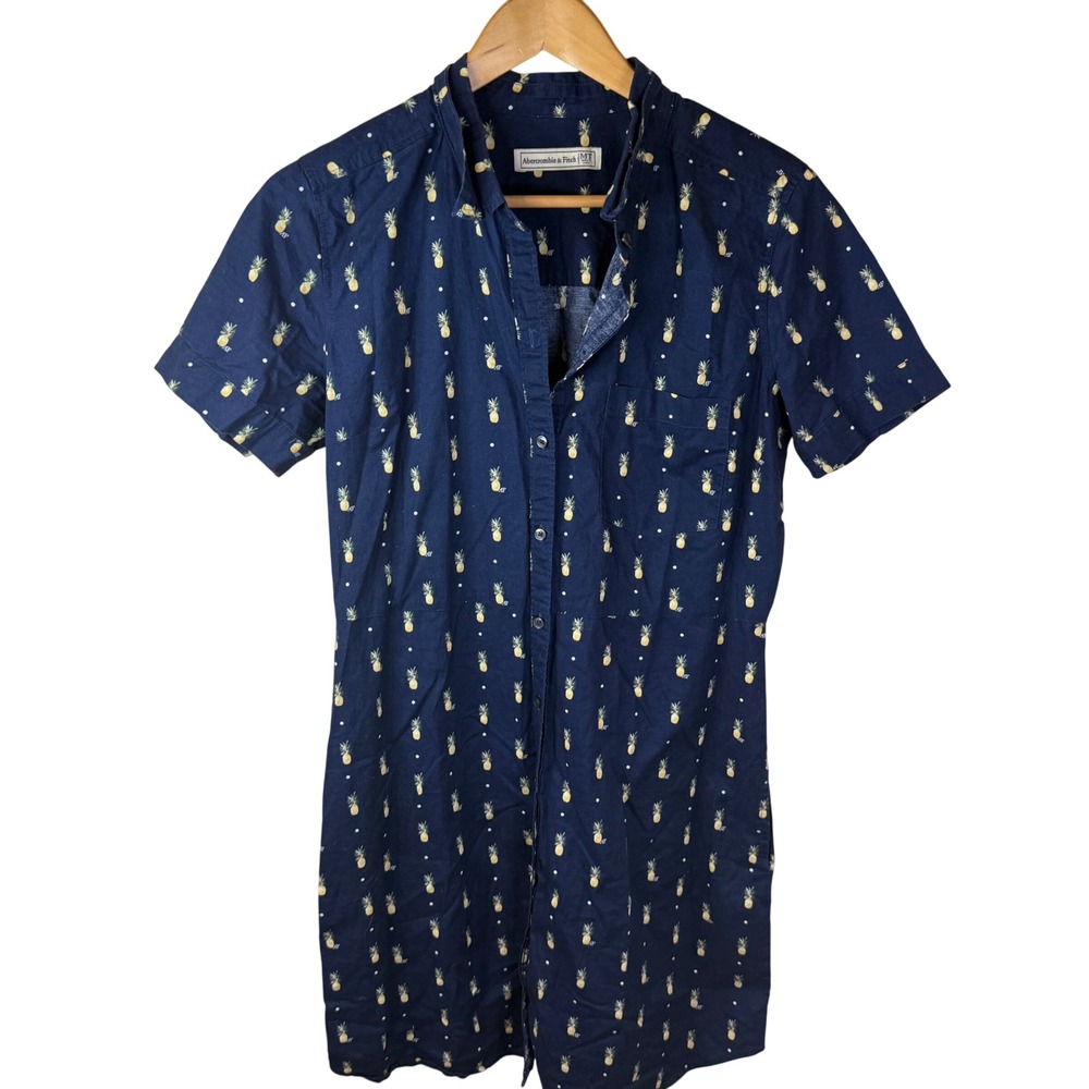 VTG Abercrombie & Fitch Womens MT Pineapple Print Short Sleeve Button Down Dress